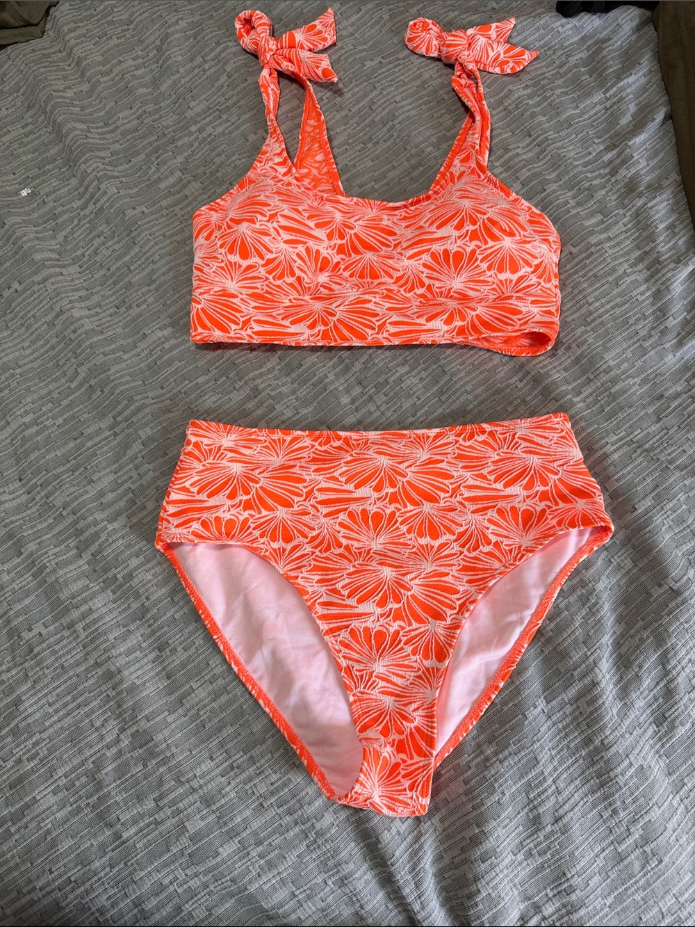 SHEIN Orange Floral Tie-Strap Bikini Set